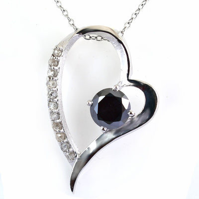 1.50 Ct Black Diamond Heart Shape Pendant with White Diamond Accents - ZeeDiamonds