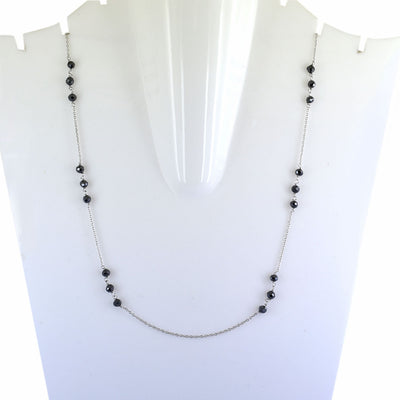 4 mm Round Black Diamond Beads Silver Chain Necklace. - ZeeDiamonds