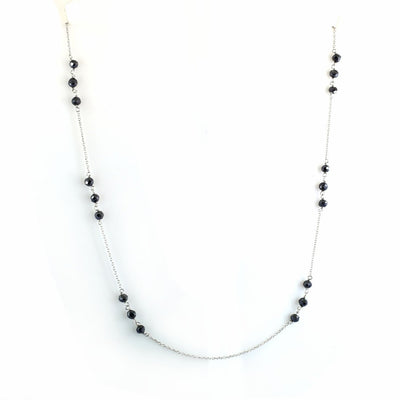 4 mm Round Black Diamond Beads Silver Chain Necklace. - ZeeDiamonds