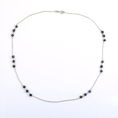 4 mm Round Black Diamond Beads Silver Chain Necklace. - ZeeDiamonds