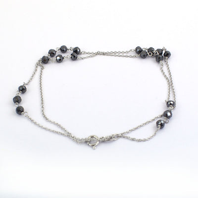 4 mm Round Black Diamond Beads Silver Chain Necklace. - ZeeDiamonds