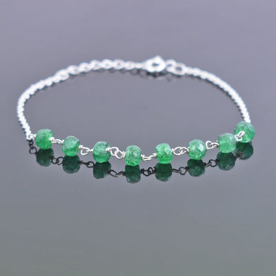5 mm Faceted Emerald Gemstone Chain Bracelet, Very Elegant & Dainty - ZeeDiamonds