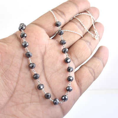 5mm-6mm, Certified Round Black Diamond Beads Chain Necklace-Great Shine & Luster! - ZeeDiamonds