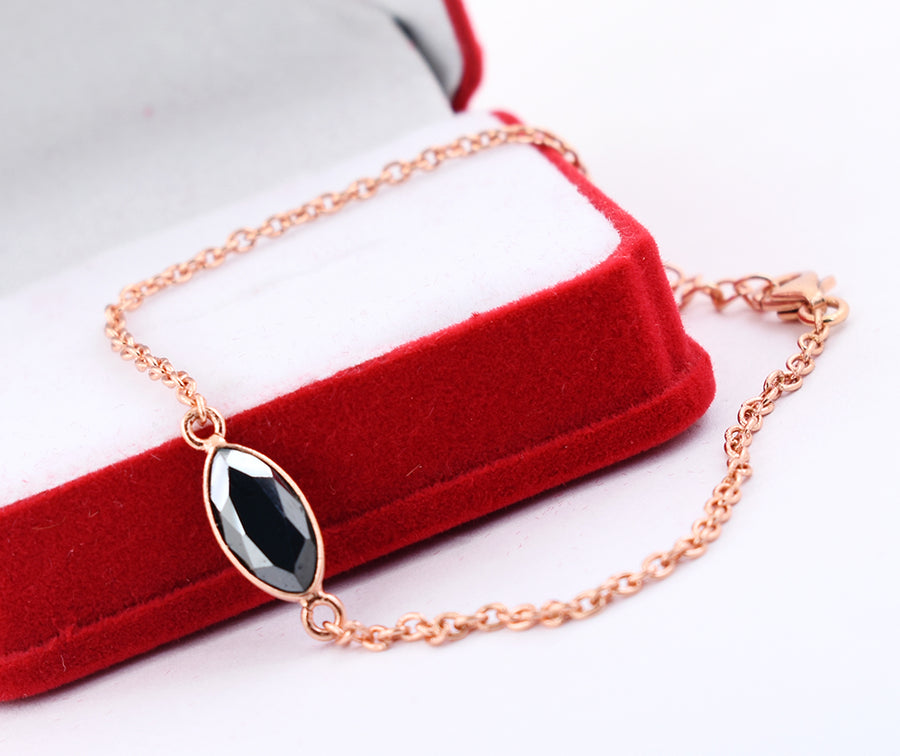 1.5 Ct Certified Marquise Cut Black Diamond Chain Bracelet In Rose Gold - ZeeDiamonds