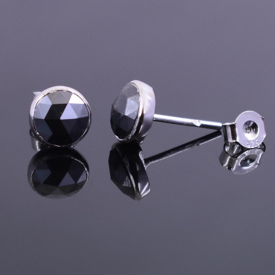 2.90 Ct AAA Certified Rose Cut Black Diamond Solitaire Studs in Bezel Style - ZeeDiamonds