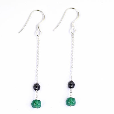 3.15 Ct Black Diamond with Emerald Bead Fancy Earrings in Sterling Silver - ZeeDiamonds