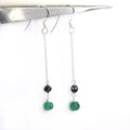 3.15 Ct Black Diamond with Emerald Bead Fancy Earrings in Sterling Silver - ZeeDiamonds