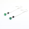 3.15 Ct Black Diamond with Emerald Bead Fancy Earrings in Sterling Silver - ZeeDiamonds