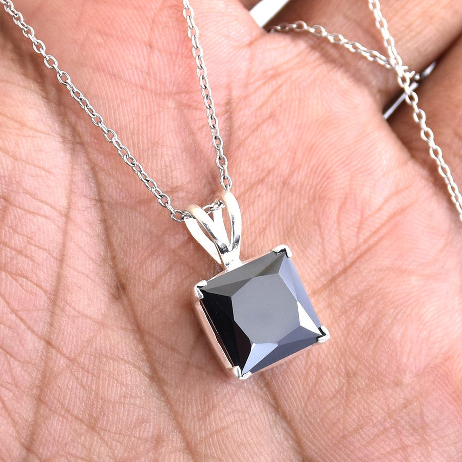 5.50 Ct Princess Cut Black Diamond Pendant with 925 Sterling Silver - ZeeDiamonds