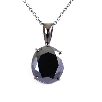 3-6 Ct Oval Shape Black Diamond Pendant in 4 Prong Setting - ZeeDiamonds