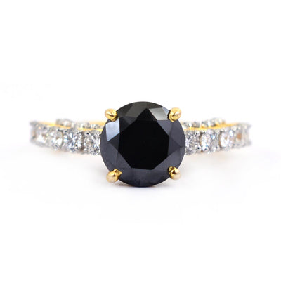 3 Ct Black Diamond Wedding Ring with White Diamond Accents - ZeeDiamonds