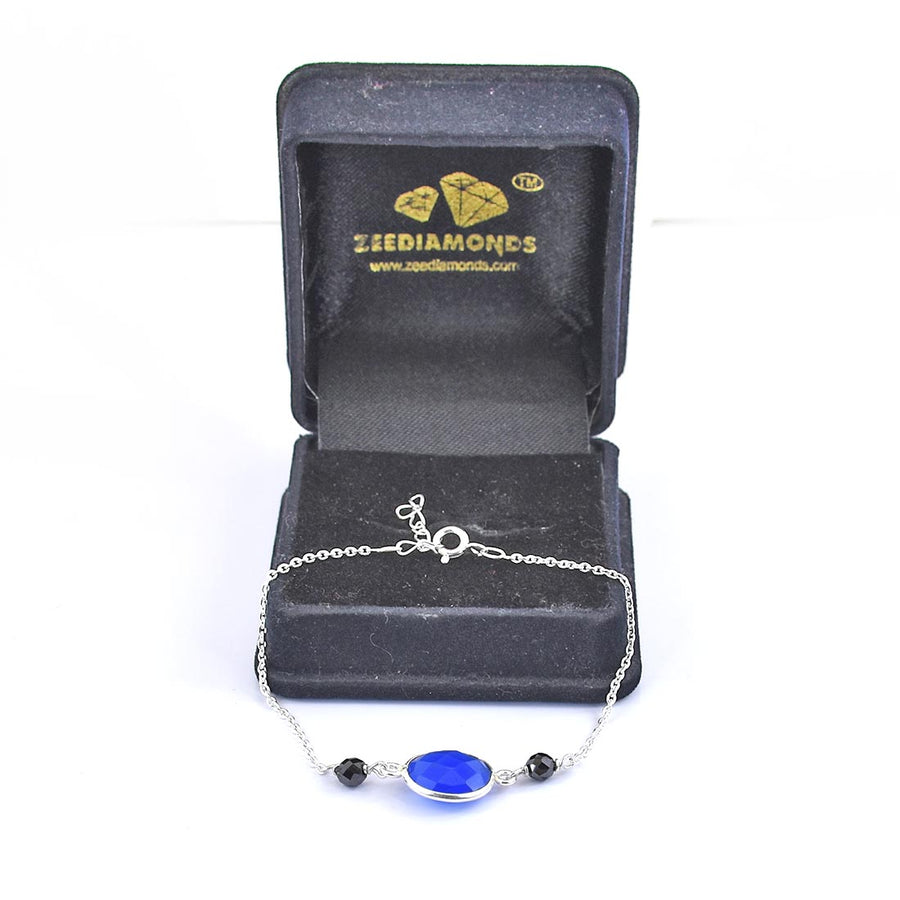 4 mm Elegant Black Diamond Chain Bracelet With Chalcedony Gemstone - ZeeDiamonds