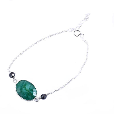 4 mm Black Diamond Beads with Emerald Gemstone Bracelet In Sterling Silver - ZeeDiamonds