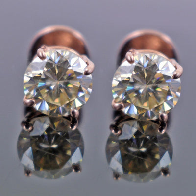2.50 Ct Round Cut Off-White Diamond Solitaire Studs-Great Sparkle & Shine! - ZeeDiamonds