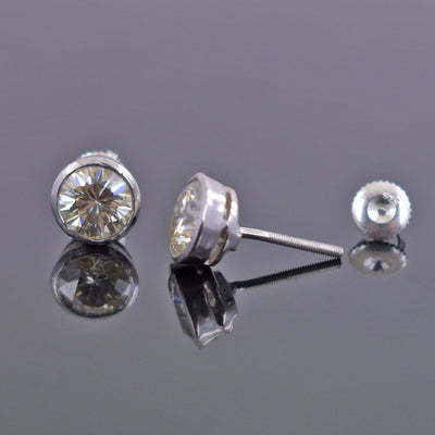 3.75 Ct Certified Off-White Diamond Studs in Bezel Style - ZeeDiamonds