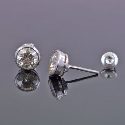 2 Ct Round Shape Off-White Diamond Solitaire Studs in Bezel Setting - ZeeDiamonds