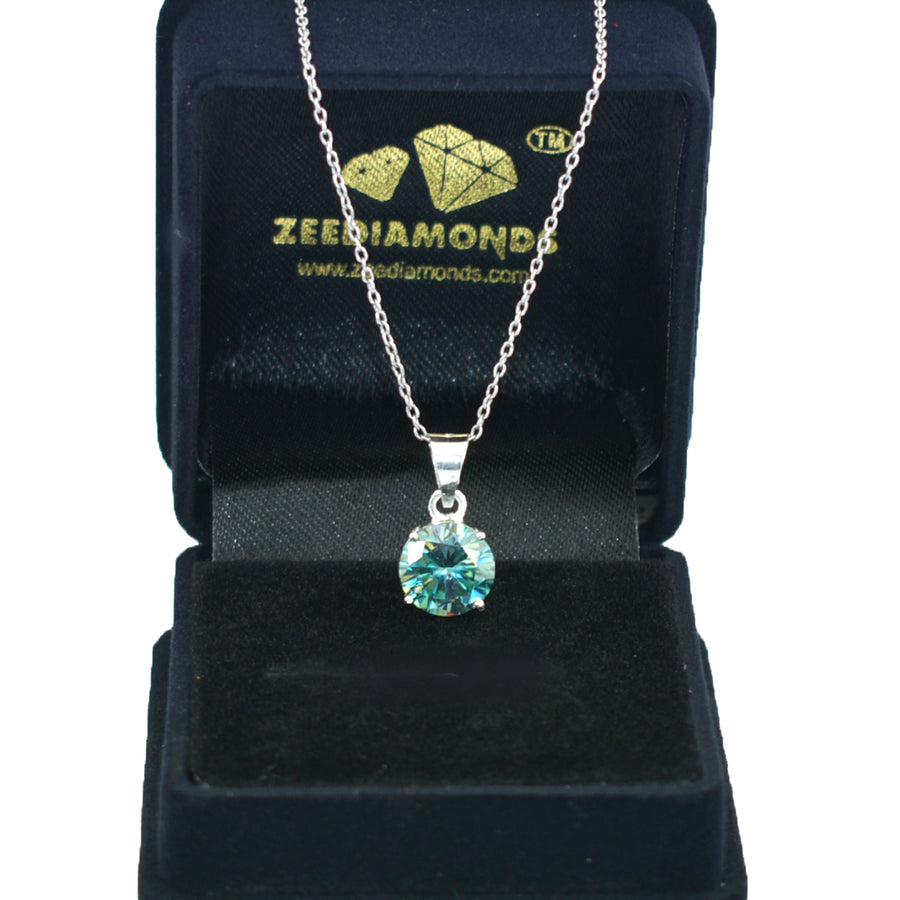 3.50 Ct Blue Diamond Solitaire Pendant in 925 Silver, 100% Certified - ZeeDiamonds