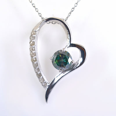 1.50 Ct Blue Diamond Heart Pendant with Rose-Cut Accents, 100% Certified - ZeeDiamonds