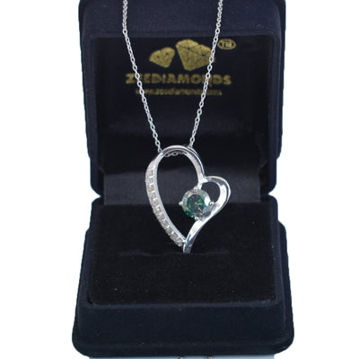 1.50 Ct Blue Diamond Heart Pendant with Rose-Cut Accents, 100% Certified - ZeeDiamonds