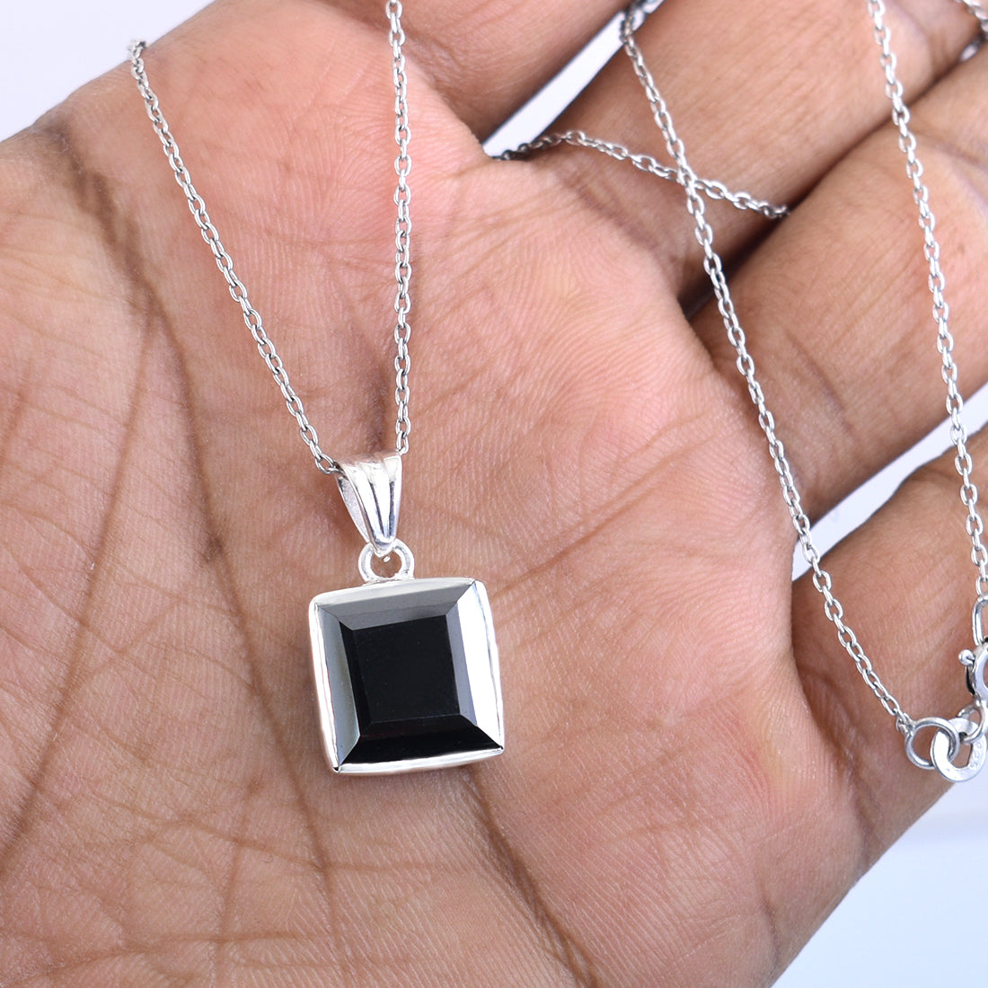18K Gold Princess Cut Black Diamond Solitaire Pendant For Women - 0.25 Carat With 18" Chain