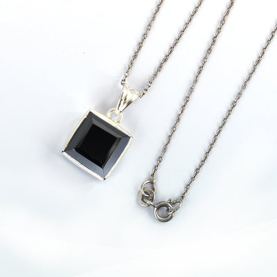 7.80 Ct Princess Cut Black Diamond Solitaire Pendant in 925 Sterling Silver - ZeeDiamonds