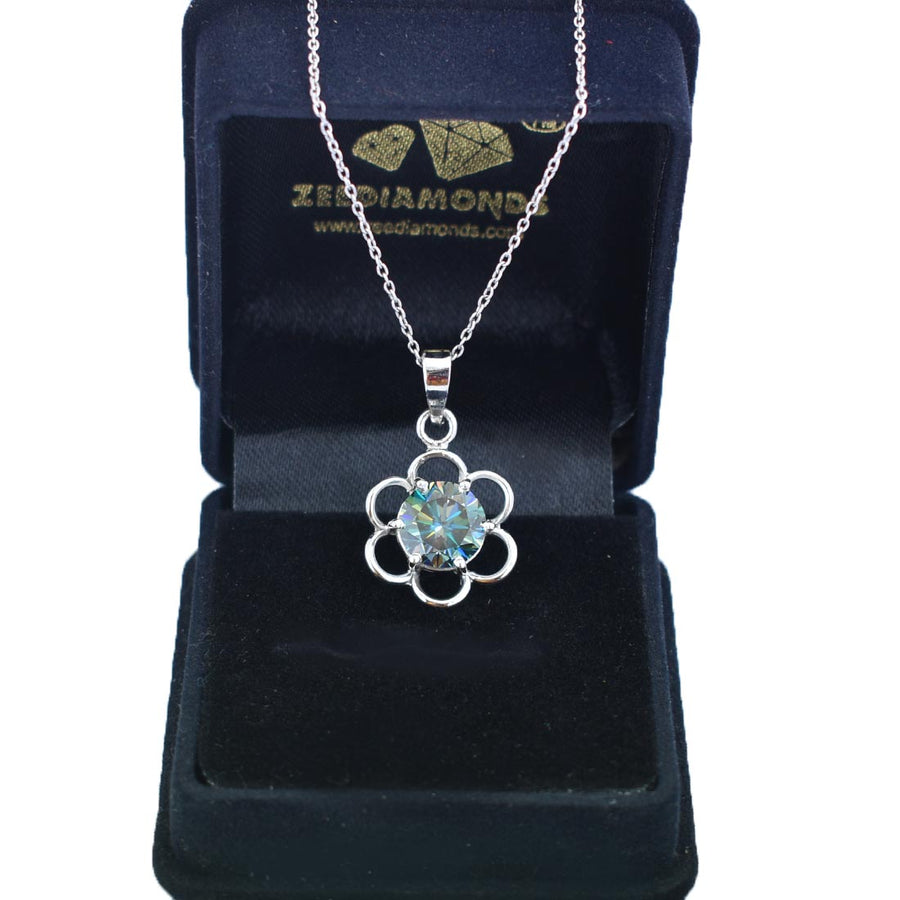 2.15 Ct Certified Blue Diamond Solitaire Pendant, Flower Design - ZeeDiamonds