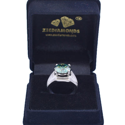 3.50 Ct Certified Blue Diamond Solitaire Men's Ring, Stunning Design - ZeeDiamonds