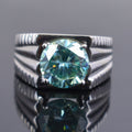 3.15 Ct AAA Certified Round Blue Diamond Solitaire Men's Ring - ZeeDiamonds