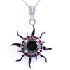4 Ct AAA Certified Black Diamond Sun Pendant with Ruby Accents. Great Brilliance & Full of Fire