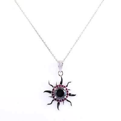 4 Ct AAA Certified Black Diamond Sun Pendant with Ruby Accents - ZeeDiamonds