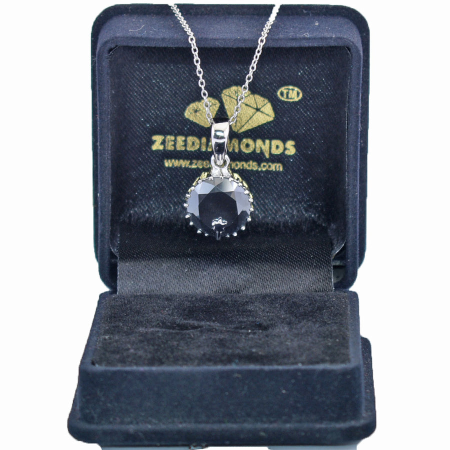 7 Ct AAA Certified Round Black Diamond Solitaire Pendant with Designer Collection - ZeeDiamonds