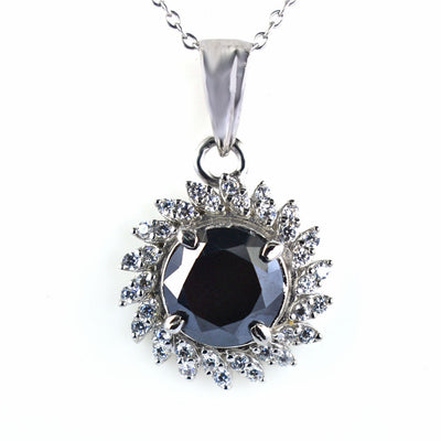 3 Ct Black Diamond Pendant with White Accents, 100% Genuine-Certified. - ZeeDiamonds