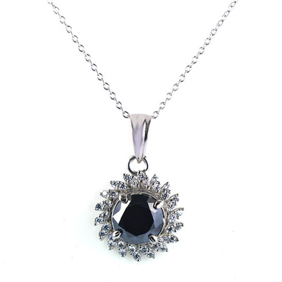 3 Ct Black Diamond Pendant with White Accents, 100% Genuine-Certified. - ZeeDiamonds