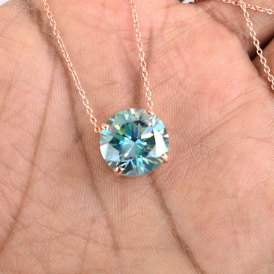 4.20 Ct AAA Quality Blue Diamond Solitaire Pendant, Great Sparkle - ZeeDiamonds