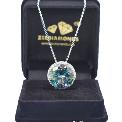 14.46 Ct Deep Blue Diamond Pendant with Diamond Accents, 100% Certified - ZeeDiamonds