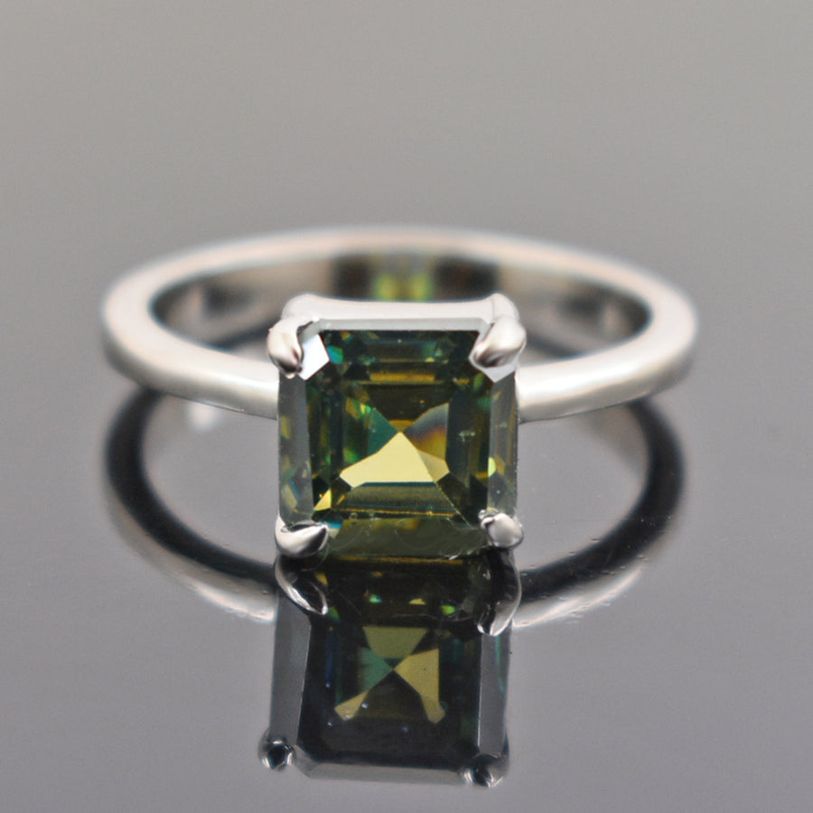 2.01 Ct Emerald Cut Blue Diamond Solitaire Engagement Ring - ZeeDiamonds