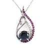 1.50 Ct Certified Black Diamond Swan Pendant with Ruby & White stones Accents - ZeeDiamonds