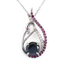 1.50 Ct Certified Black Diamond Swan Pendant with Ruby & White Stones Accents. Beautiful Unique Collection
