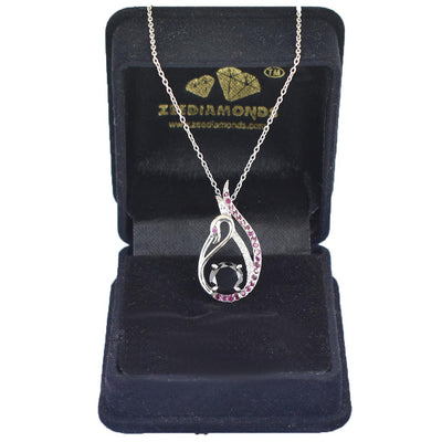 1.50 Ct Certified Black Diamond Swan Pendant with Ruby & White stones Accents - ZeeDiamonds