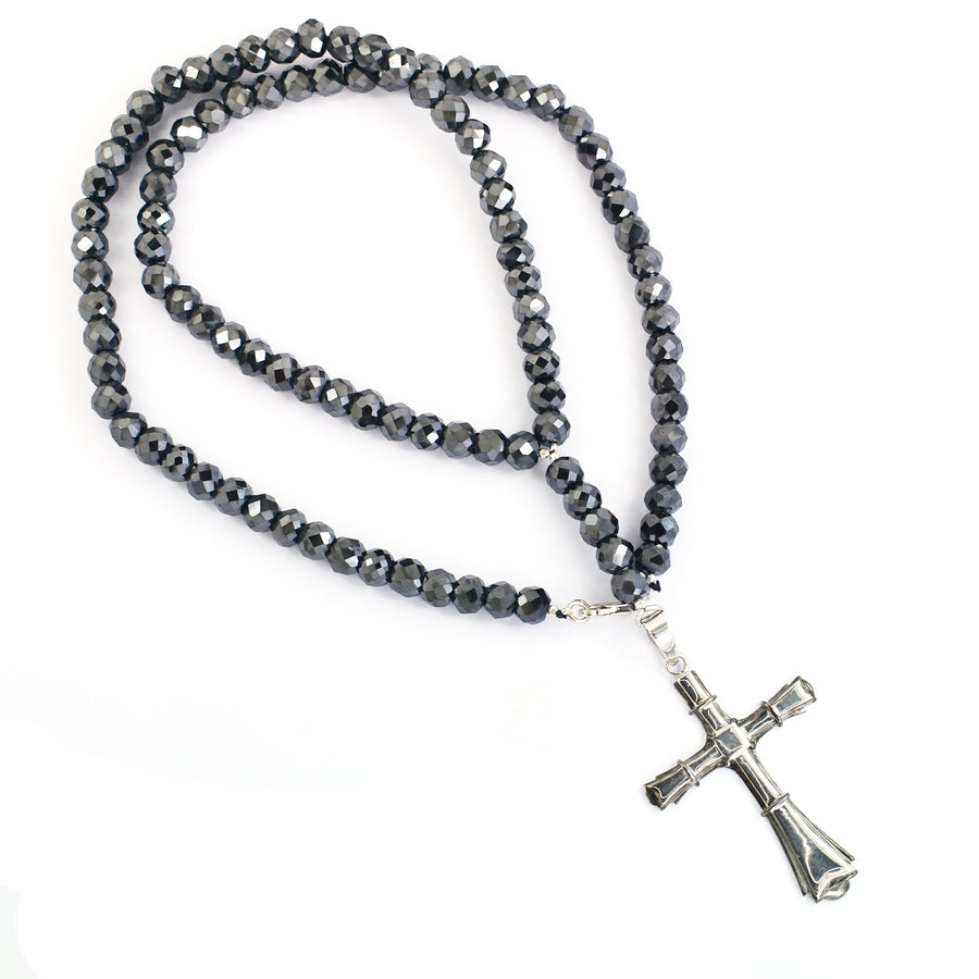 7 mm Black Diamonds Necklace For Men with Holy Cross pendent. - ZeeDiamonds