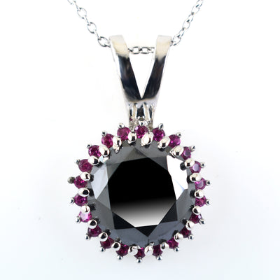 AAA Certified Round Cut Black Diamond Pendant with Accents - ZeeDiamonds