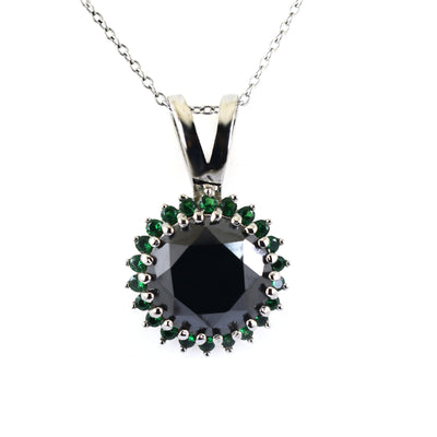 AAA Certified Round Cut Black Diamond Pendant with Accents - ZeeDiamonds