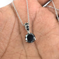 2.5 Ct Round Brilliant Cut Black Diamond Solitaire Pendant with black Diamond Accents - ZeeDiamonds