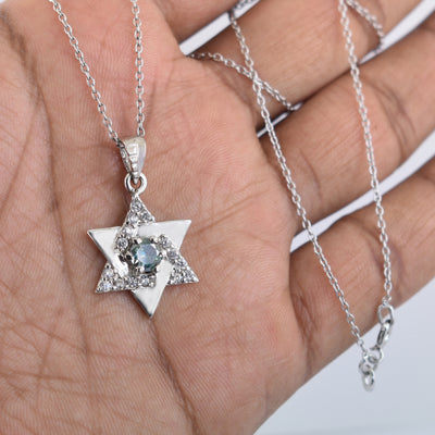 Gorgeous Blue Diamond Star Pendant-Unique design-Great Luster! Certified. - ZeeDiamonds