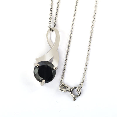 3 Ct Certified Round Brilliant Cut Black Diamond Solitaire Pendant - ZeeDiamonds