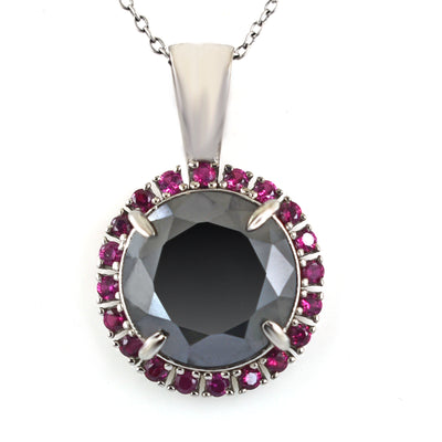 AAA Certified Round Cut Black Diamond Pendant with Accents - ZeeDiamonds