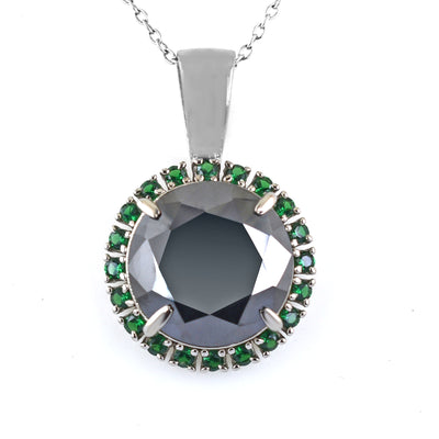 AAA Certified Round Cut Black Diamond Pendant with Accents - ZeeDiamonds