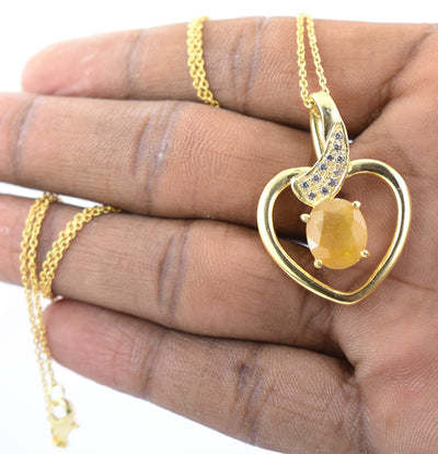 4.5 Cts Pukhraj Gemstone Heart Shape Pendant in Panchdhatu, Astrological Pendant - ZeeDiamonds