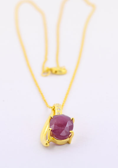 6.79 Cts Ruby Gemstone Oval Shape Pendant in Panchdhatu, Astrological Pendant - ZeeDiamonds