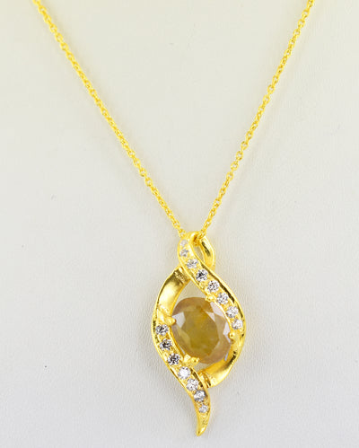 5.2 Cts Pukhraj Gemstone Oval Shape Pendant in Panchdhatu, Astrological Pendant - ZeeDiamonds